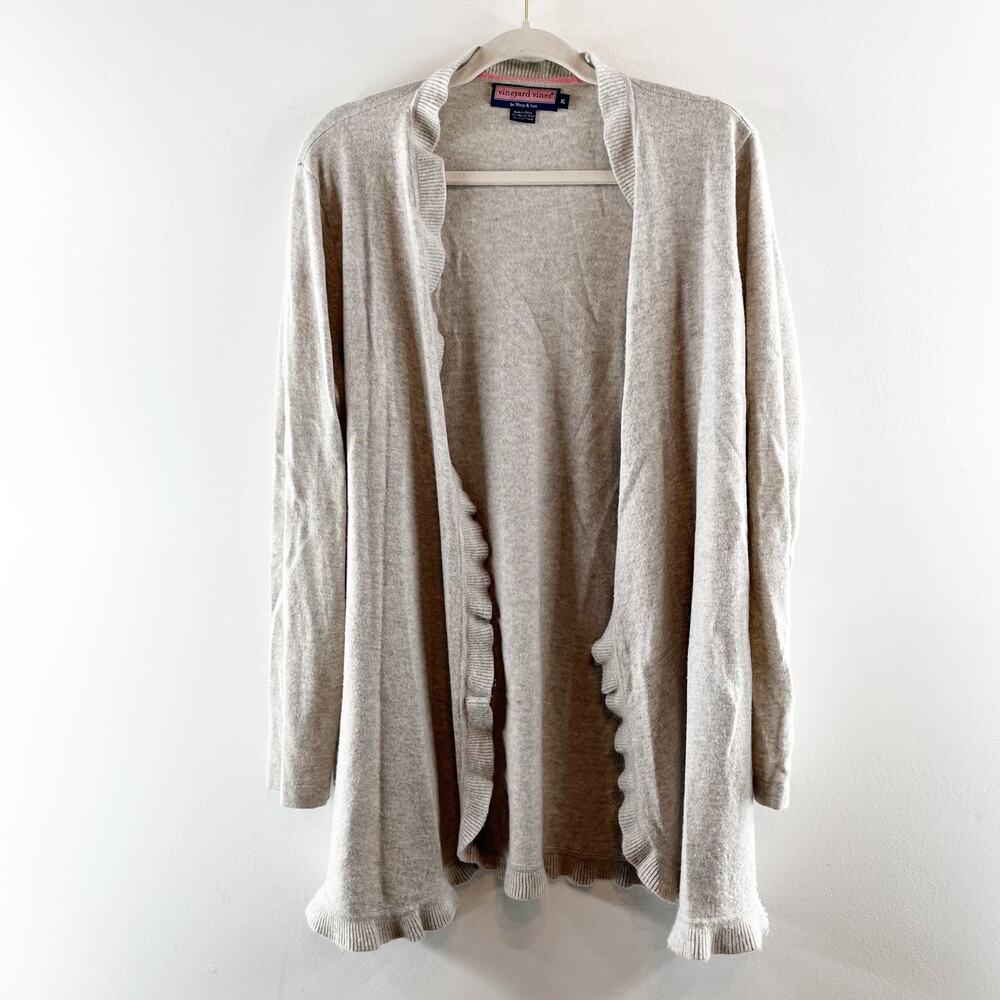 Vineyard Vines Light Beige Open-Front Ruffled Cardigan